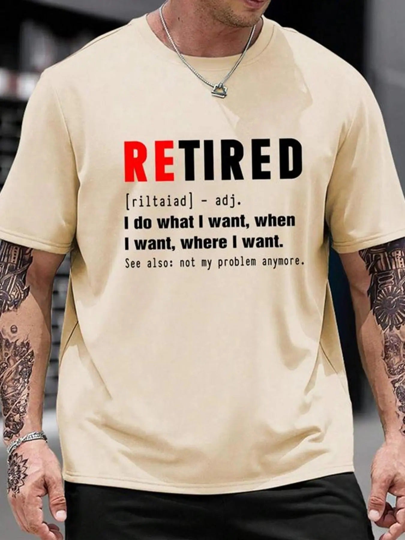Men's Regular Fit "RETIRED" Letter Print Round Neck Tee, Casual Short Sleeve Crew Neck T-Shirt for Summer, Fashion Men's...