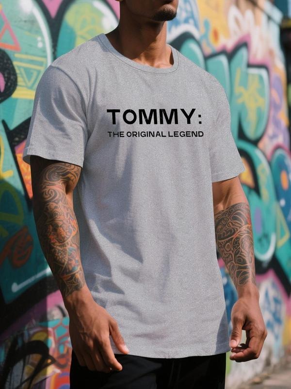 Men's Regular Fit "Tommy" Letter Print Round Neck Tee, Casual Short Sleeve Crew Neck T-shirt for Summer, Fashion Men's...
