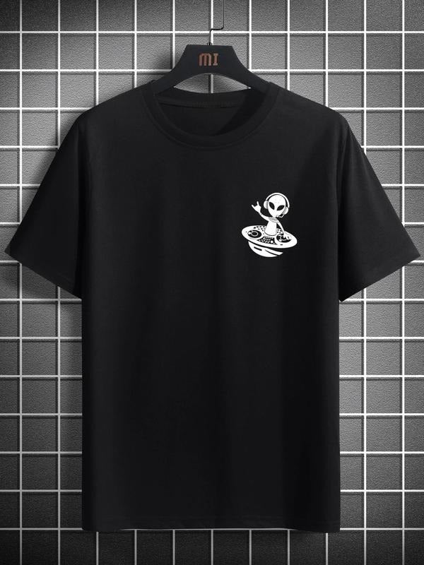 Men's Regular Fit Alien Print Round Neck Graphic Tee, Casual Short Sleeve T-Shirt for Summer, Men's Top for Daily Wear,...
