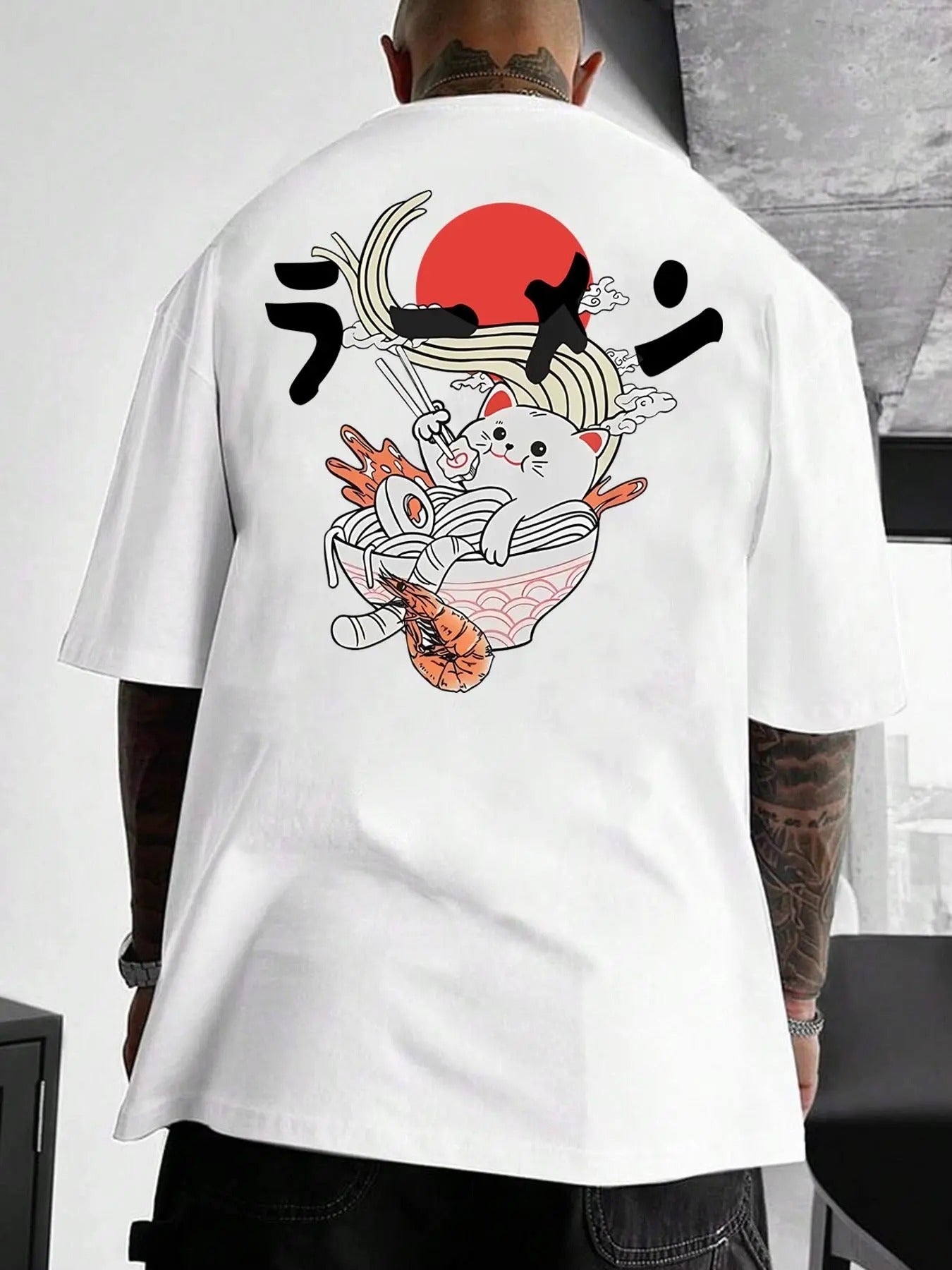 Men's Regular Fit Cartoon Cat Print Drop Shoulder Tee, Street Fashion Casual Short Sleeve Round Neck T-Shirt for Summer...