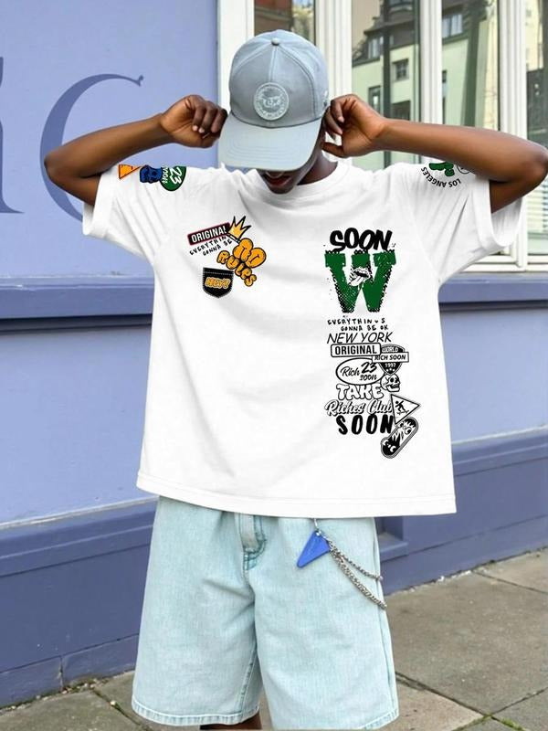 Men's Regular Fit Cartoon Graphic Print Round Neck Tee, Casual Short Sleeve T-shirt for Summer, Men's Top for Daily Wear,...