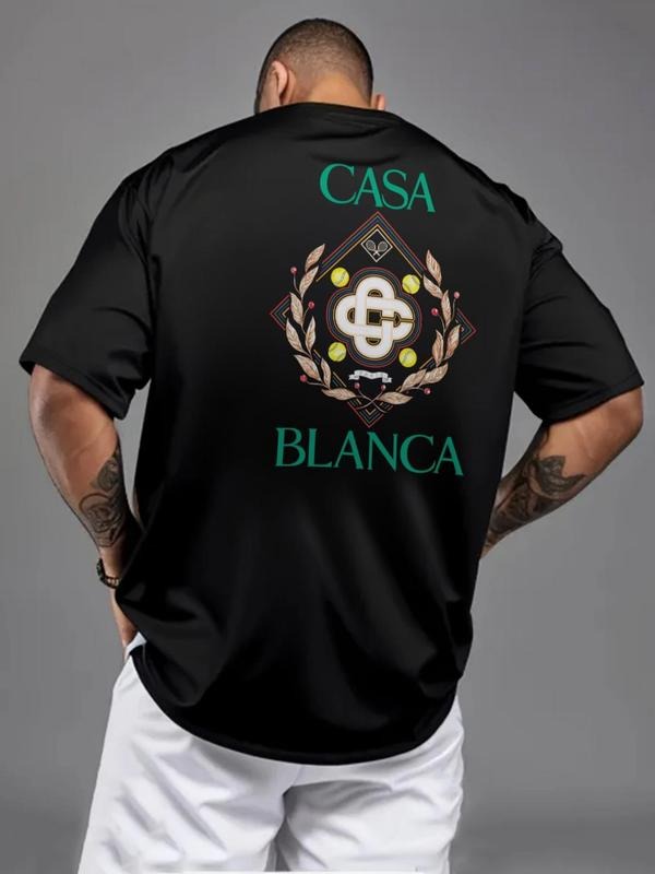 Men's Regular Fit Casa Blanca Print Round Neck Tee, Casual Short Sleeve Crew Neck T-shirt for Summer, Fashion Men's Top...