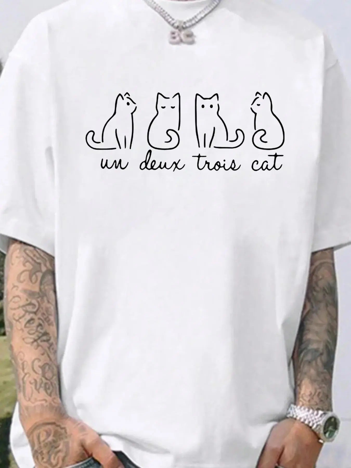 Men's Regular Fit Cat Letter Print Round Neck Tee, Casual Short Sleeve Crew Neck T-shirt for Summer, Fashion Men's Top...