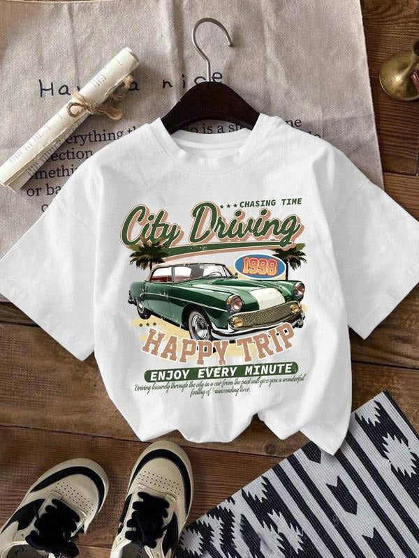 Men's Regular Fit City Driving Print Round Neck Tee, Casual Short Sleeve T-shirt for Daily Wear, Men's Top for All...