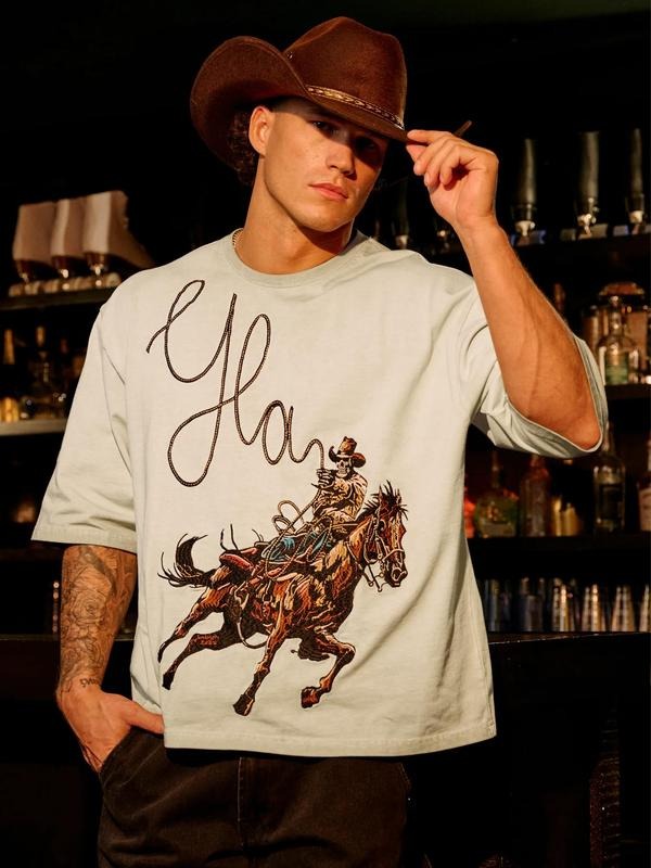 Men's Regular Fit Cowboy Print Short Sleeve Graphic Tee, Casual Comfy Round Neck T-shirt for Summer, Fashion Men's Top...