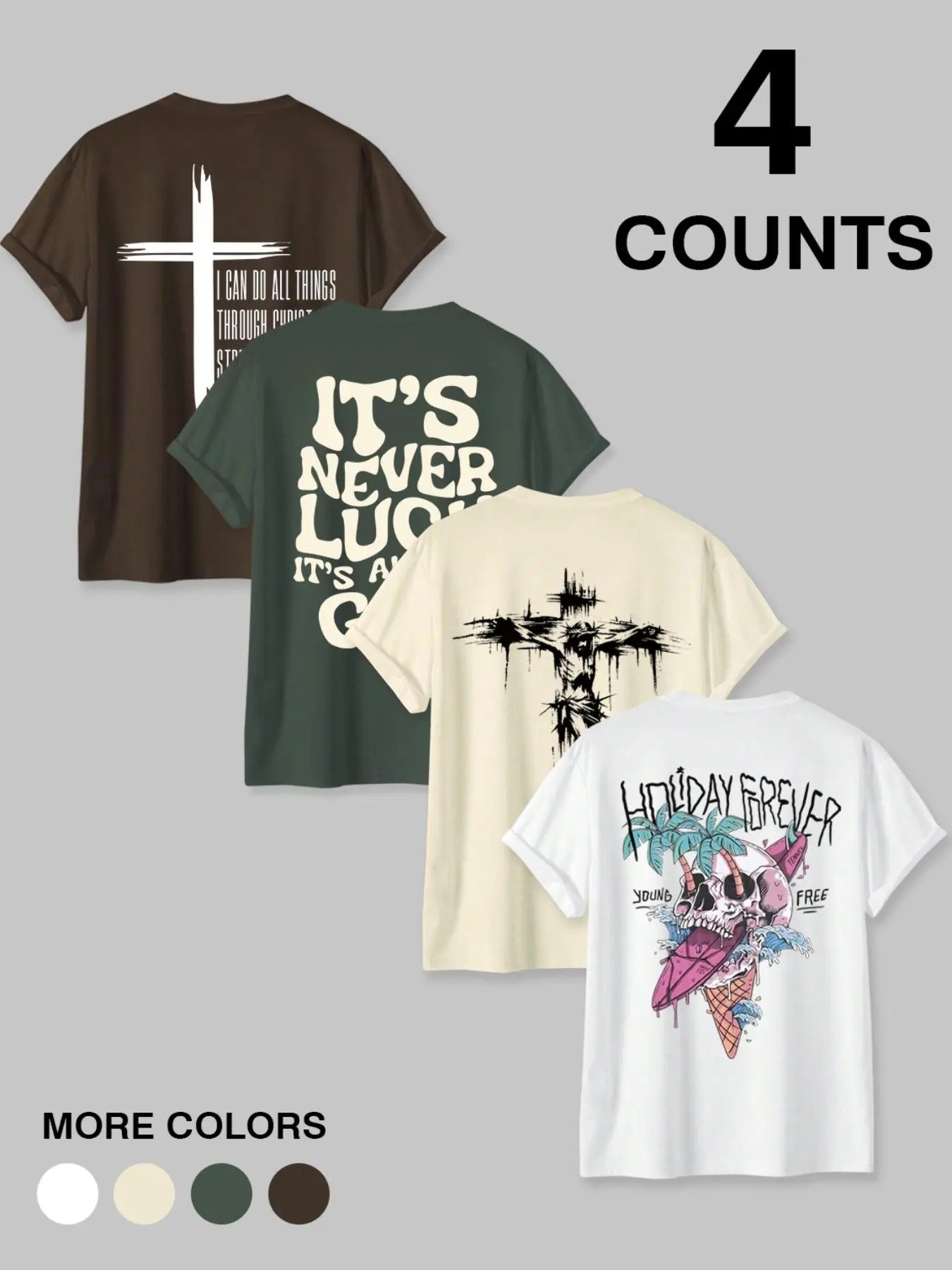 Men's Regular Fit Cross & Letter Print Round Neck Tee, Casual Short Sleeve Crew Neck T-shirt for Summer, Fashion Men's...