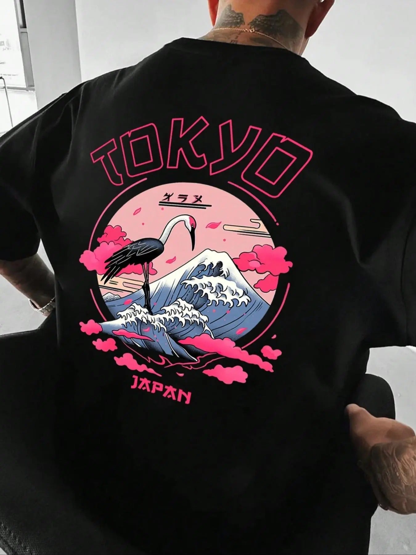 Regular Fit Flamingo & Mountain Print Drop Shoulder Casual Comfy Short Sleeve Round Neck Daily Top All Seasons T-Shirts, Hoodie, Sweatshirt