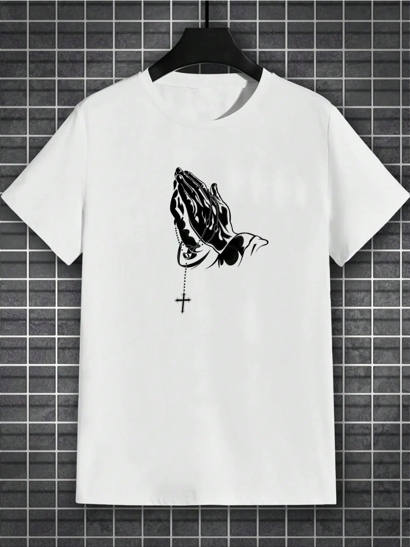 Men's Regular Fit Hand Drawn Cross Graphic Round Neck Tee, Casual Short Sleeve T-Shirt for Summer, Fashionable Men's Top...