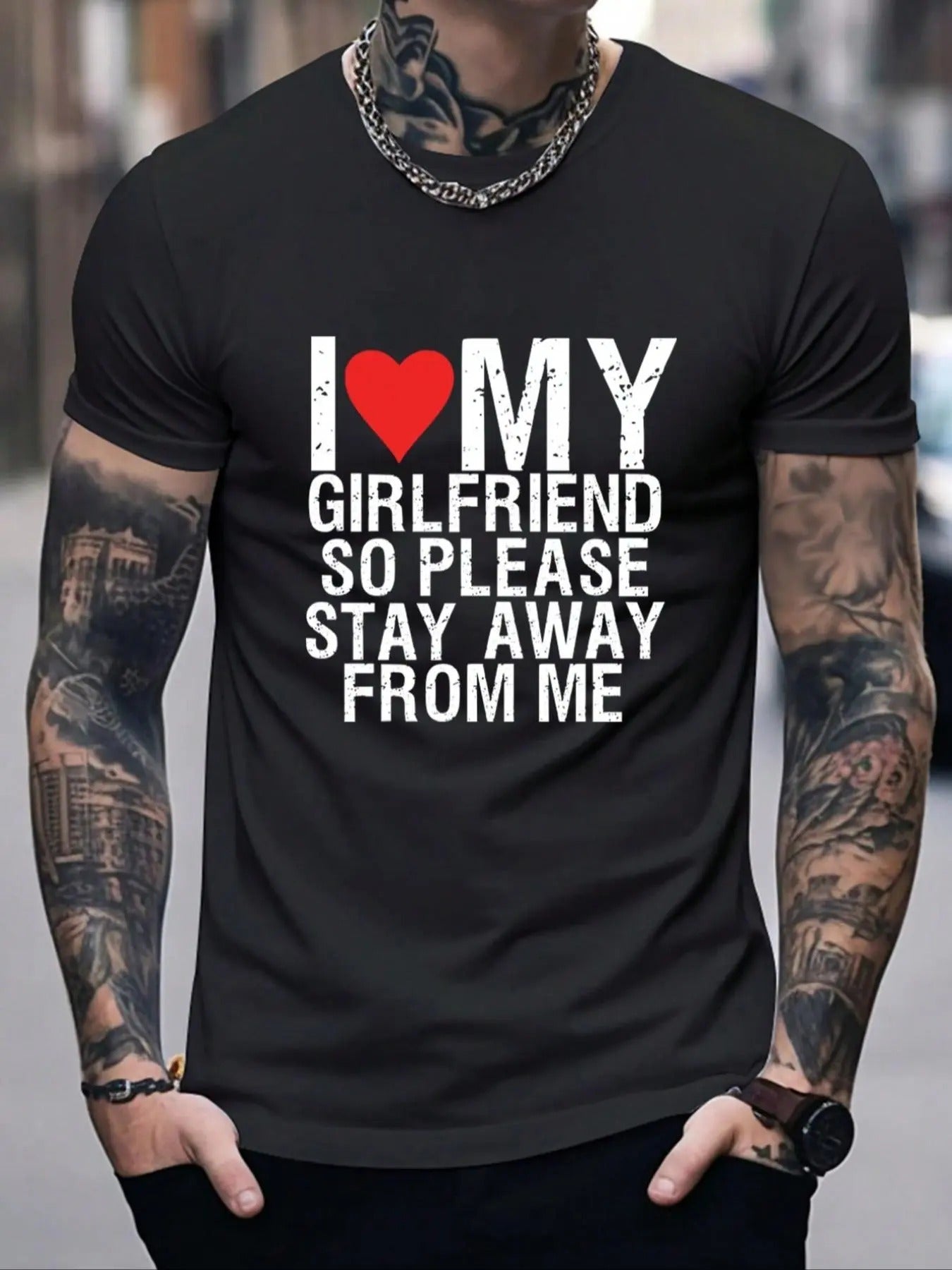 Men's Regular Fit Heart & Letter Print Round Neck Tee, Casual Short Sleeve Graphic T-shirt For Summer, Fashion Men's Top...
