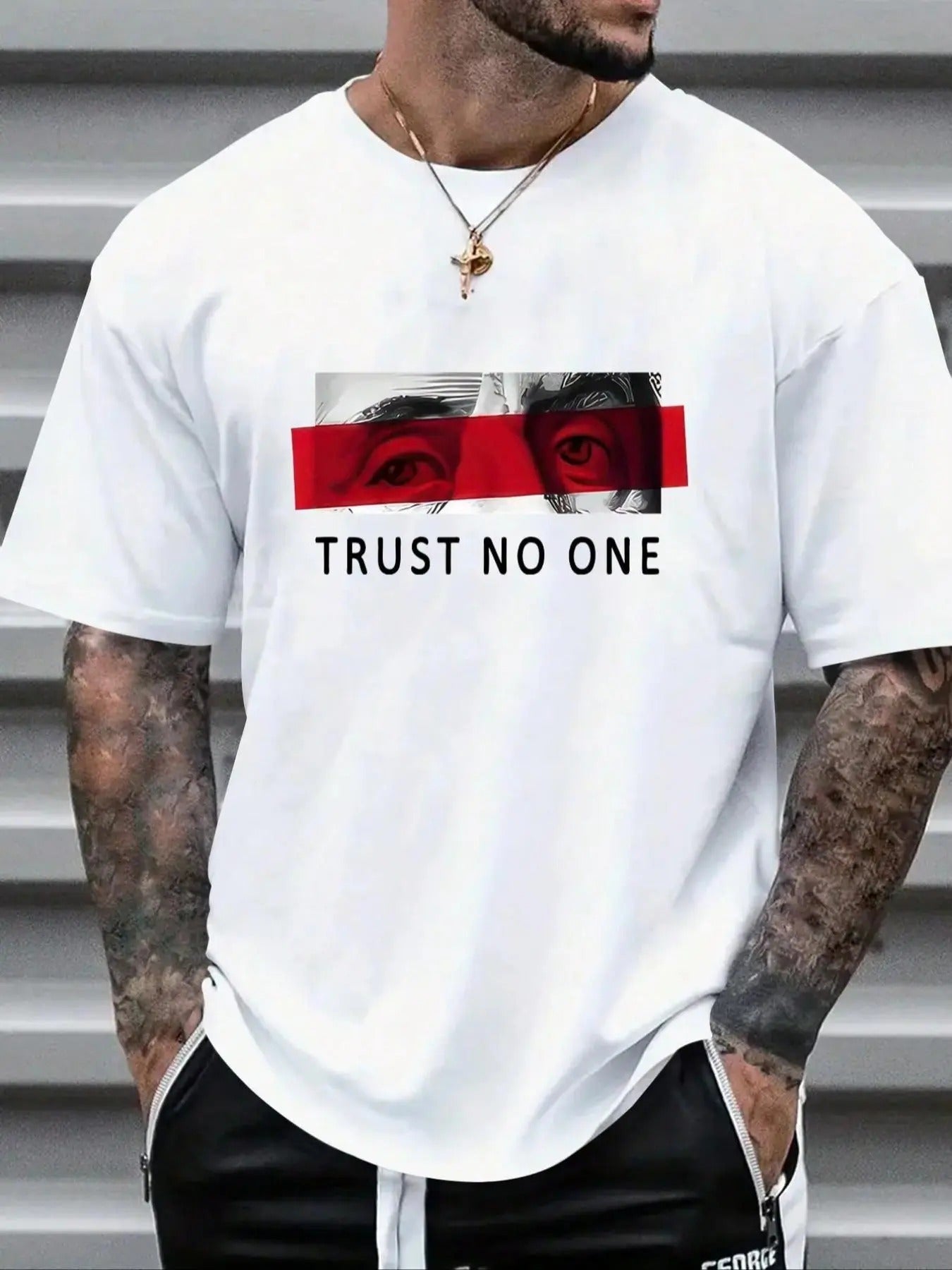 Men's Regular Fit Letter & Figure Print Round Neck Tee, Vintage Trendy Casual Short Sleeve Graphic T-shirt for Daily...