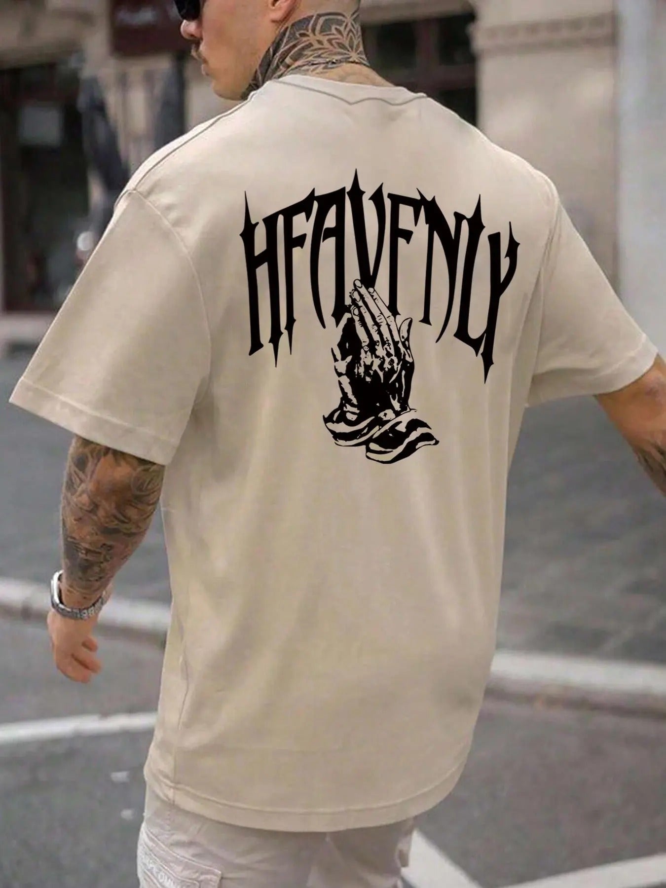 Men's Regular Fit Letter & Hand Print Drop Shoulder Tee, Casual Graphic Round Neck Short Sleeve T-shirt for Summer,...