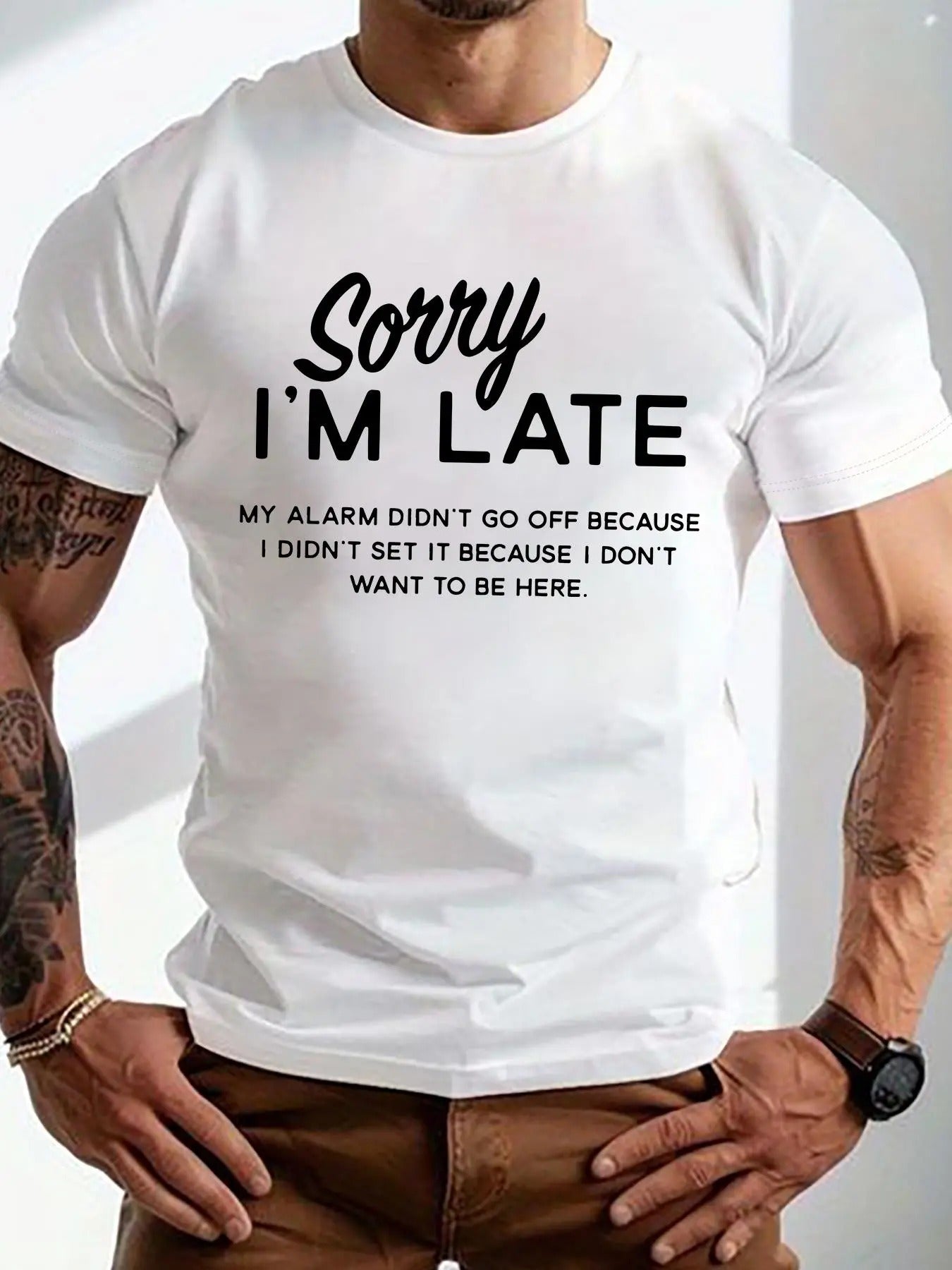 Men's Regular Fit Letter  Print Round Neck Tee, Short Sleeve Graphic T-shirt for Summer, Casual Men's Top for Daily Wear...