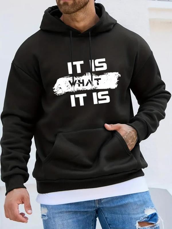 Men's Regular Fit Letter Print Drawstring Hoodie, Casual Pocket Hooded Sweatshirt for Fall & Winter, Men's Top for Daily...