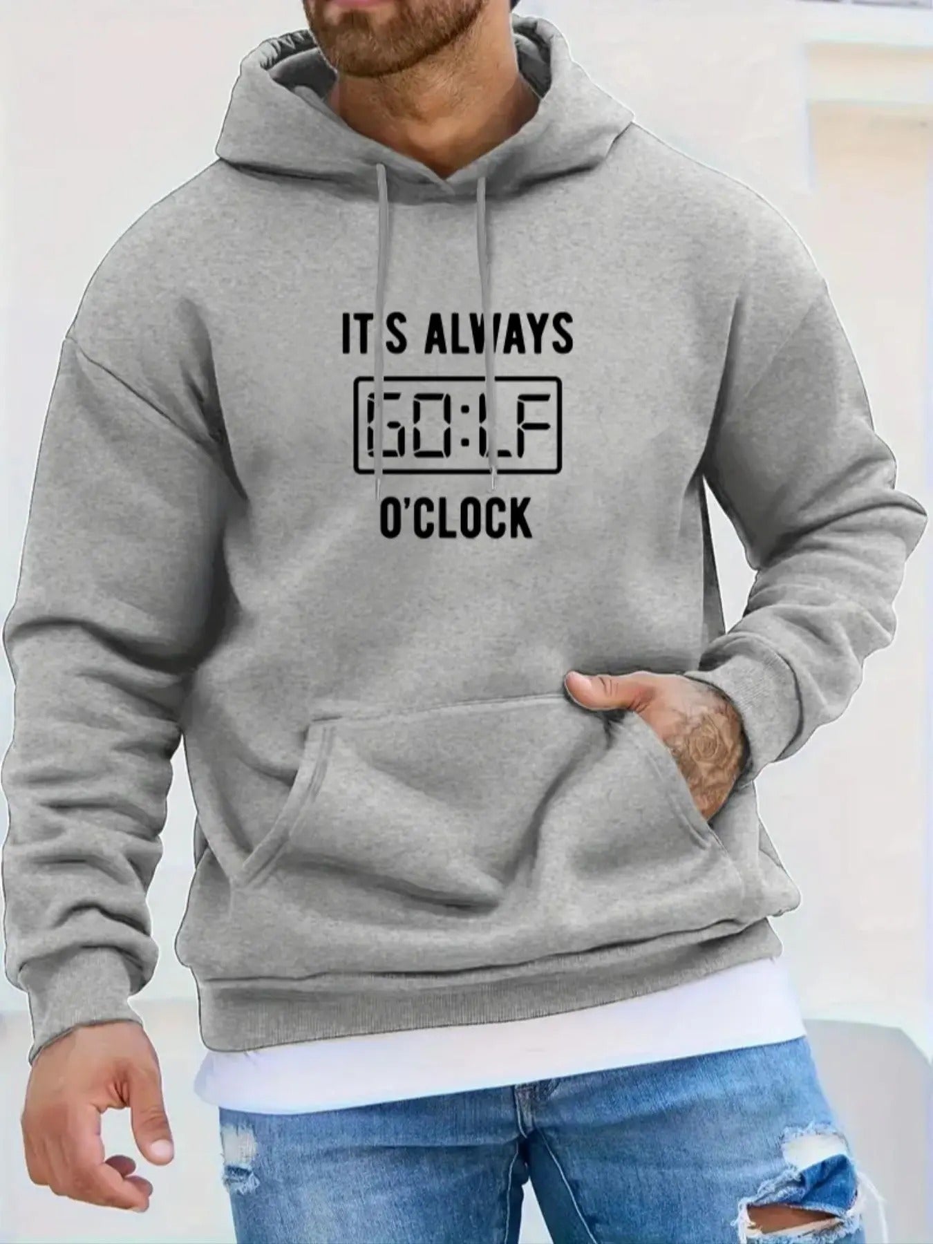 Men's Regular Fit Letter Print Drop Shoulder Hoodie, Fashion Casual Drawstring Pocket Hooded Sweatshirt for Daily Holiday...