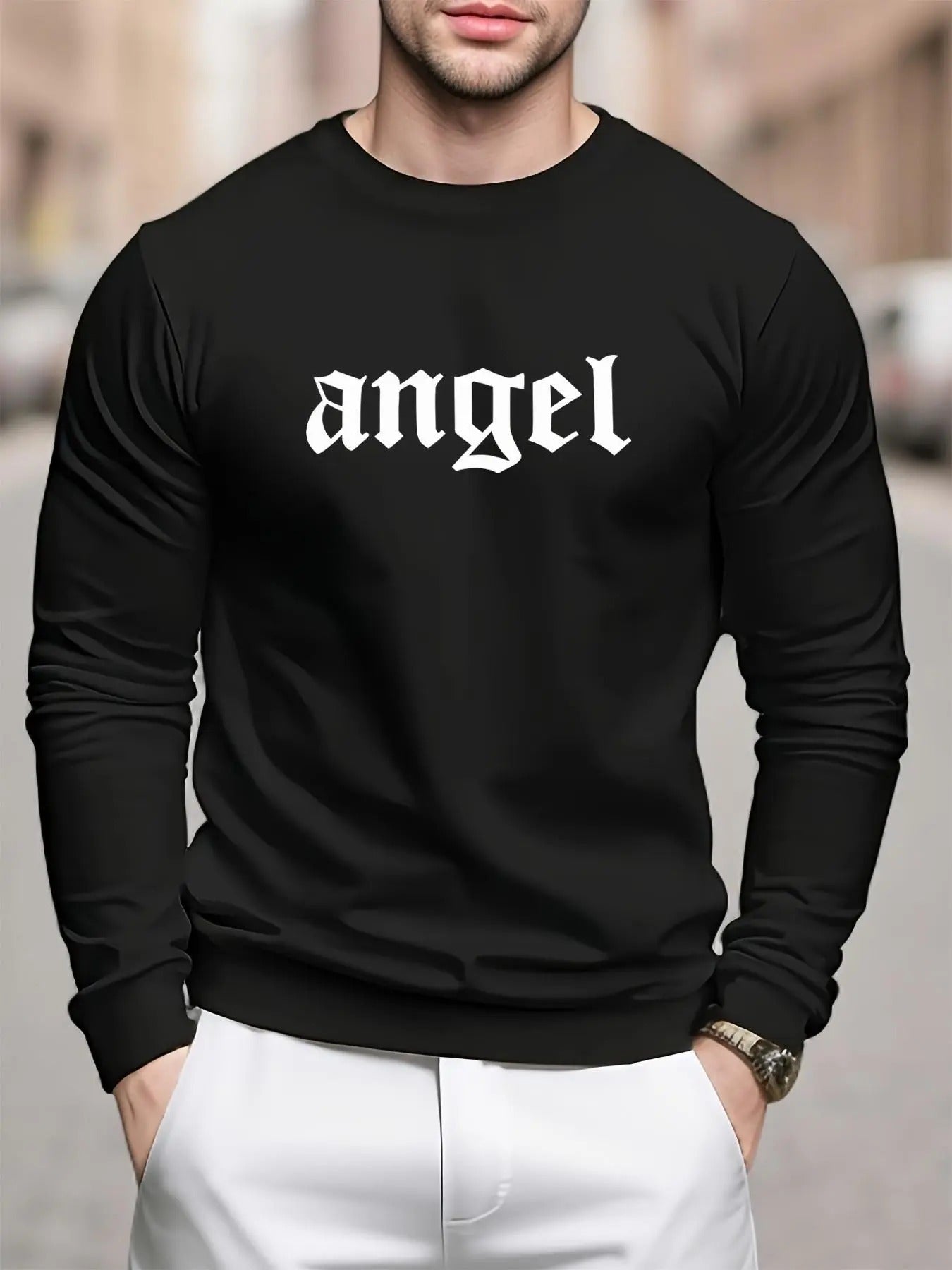 Men's Regular Fit Letter Print Drop Shoulder Sweatshirt, Casual Soft Comfy Long Sleeve Round Neck Pullover for Daily...