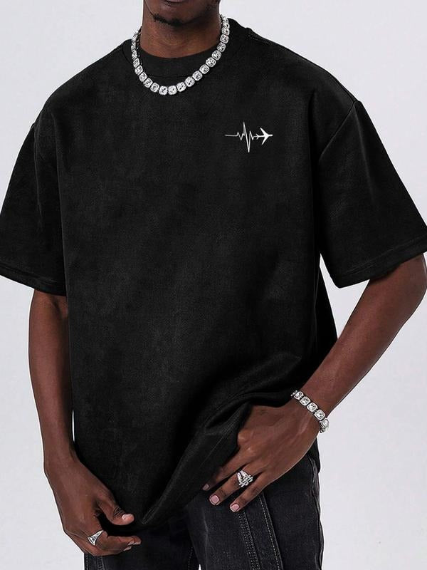 Men's Regular Fit Letter Print Heartbeat Print Short Sleeve Tee, Casual Comfy Round Neck T-shirt for Summer, Fashion...