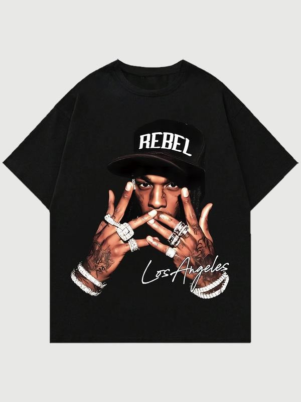 Men's Regular Fit Letter Print Round Neck Graphic Tee, Casual Short Sleeve T-shirt for Summer, Fashion Men's Top for...