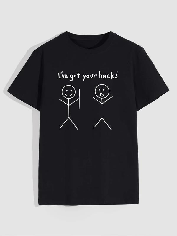 Men's Regular Fit Letter Print Round Neck Tee, Casual Creative Graphic Short Sleeve T-Shirt, Comfortable Men's Top For...