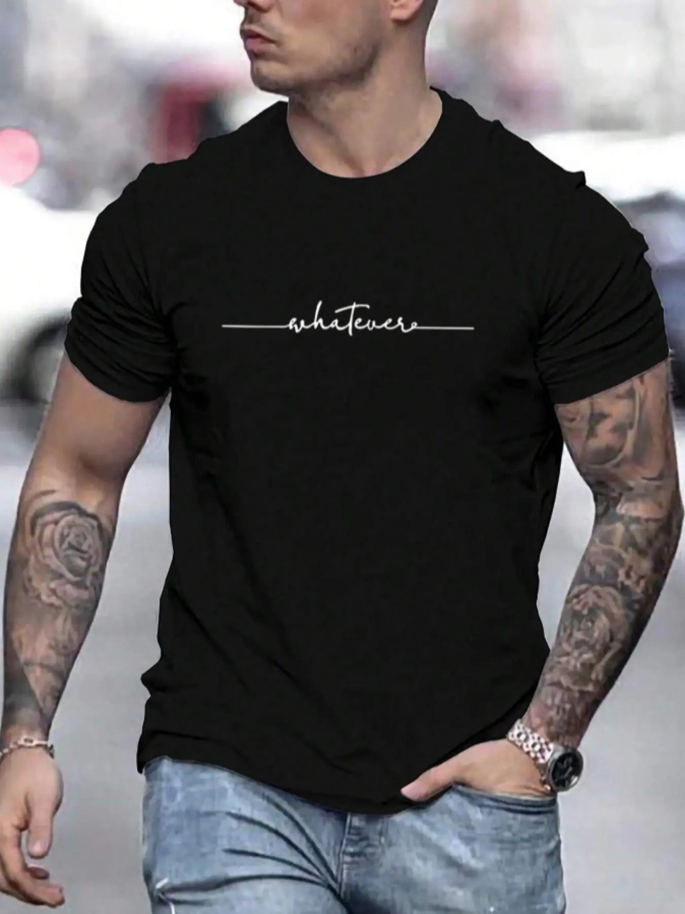 Men's Regular Fit Letter Print Round Neck Tee, Summer Clothes, Short Sleeve Crew Neck T-Shirt for Summer, Men's Top for...