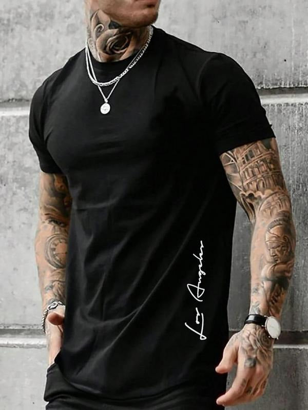 Men's Regular Fit Letter Round Neck Graphic Tee, Casual Short Sleeve Crew Neck T-shirt for Summer, Fashion Men's Top for...