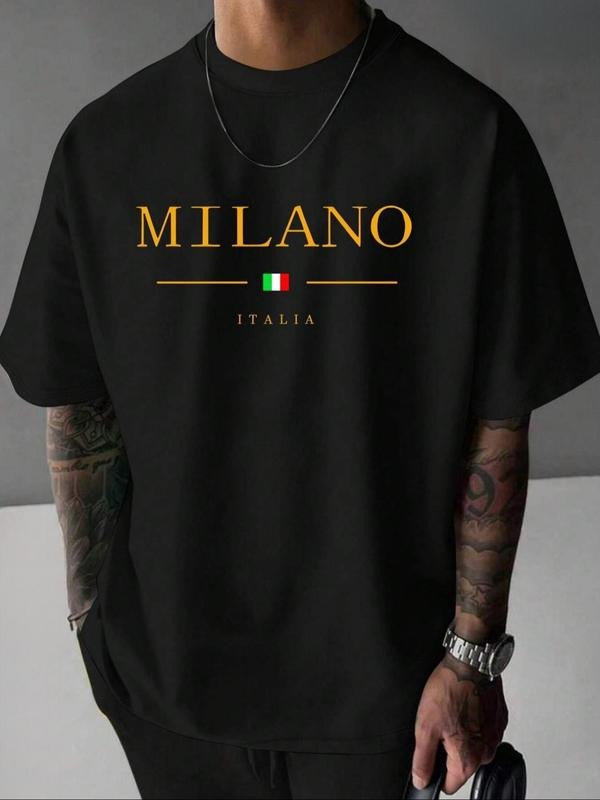 Men's Regular Fit Milano & Italy Flag Print Round Neck Tee, Casual Short Sleeve Crew Neck T-shirt for Summer, Fashion...