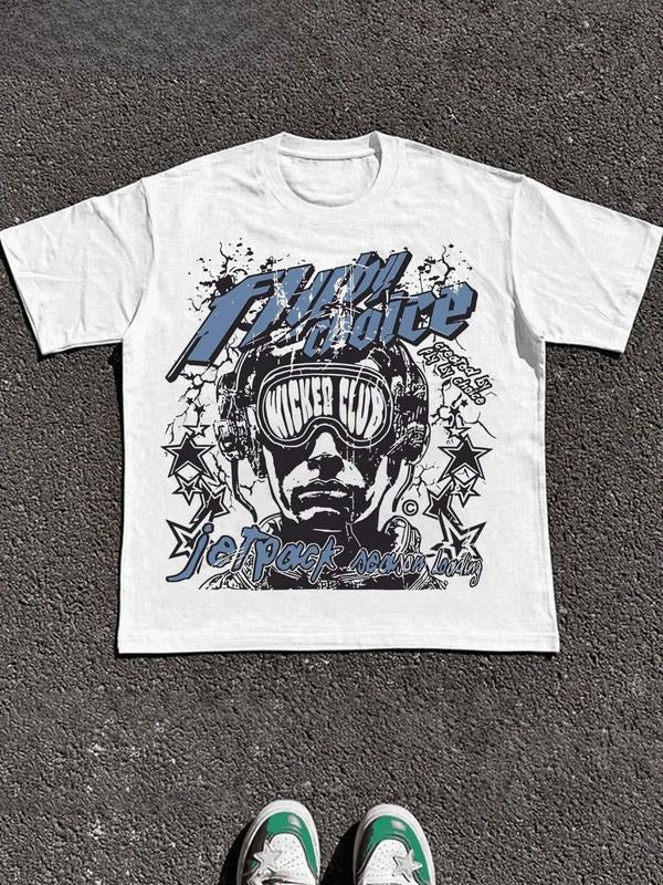 Men's Regular Fit Pilot Print Round Neck Tee, Casual Short Sleeve Crew Neck T-Shirt for Summer, Fashion Men's Top for...
