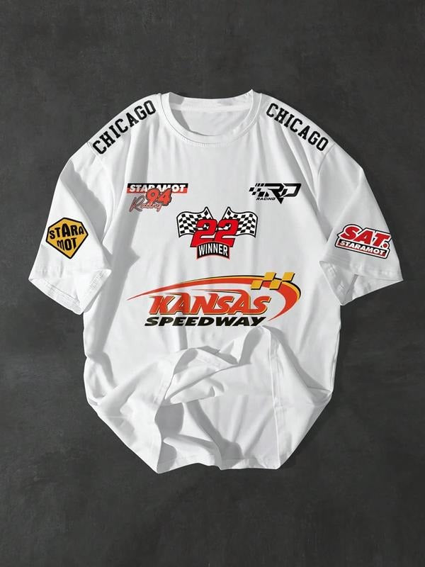 Regular Fit Race Car Print Round Neck Casual Short Sleeve Crew Neck Daily Top All Seasons Tropical T-Shirts, Hoodie, Sweatshirt