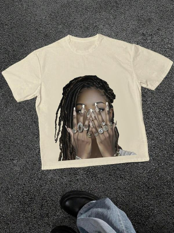 Men's Regular Fit Ring Hand Graphic Tee, Casual Short Sleeve T-shirt for Summer, Men's Top for Daily Wear, Tropical...
