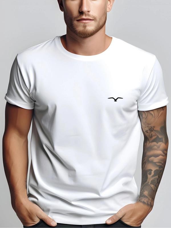 Men's Regular Fit Seagull Print Round Neck Tee, Casual Short Sleeve Crew Neck T-shirt for Daily Wear, Fashion Men's Top...
