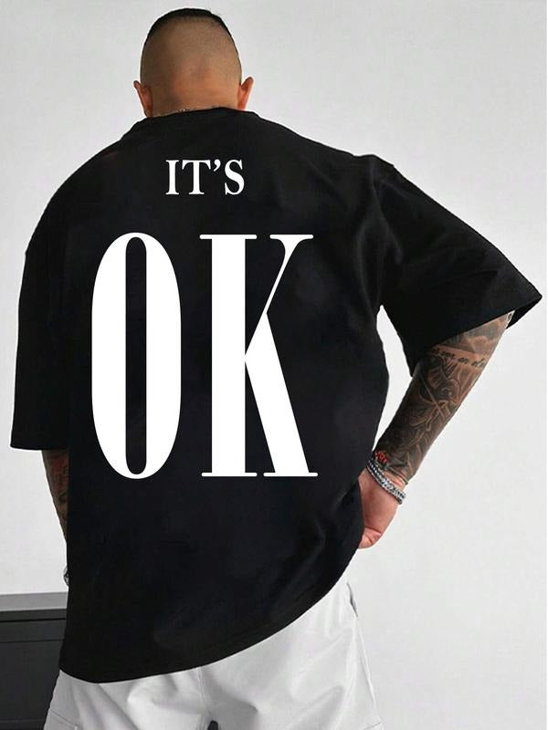 Men's Regular Fit Slogan Print Drop Shoulder Sleep Tee, Casual Comfy Round Neck Short Sleeve T-Shirt for Daily Wear,...