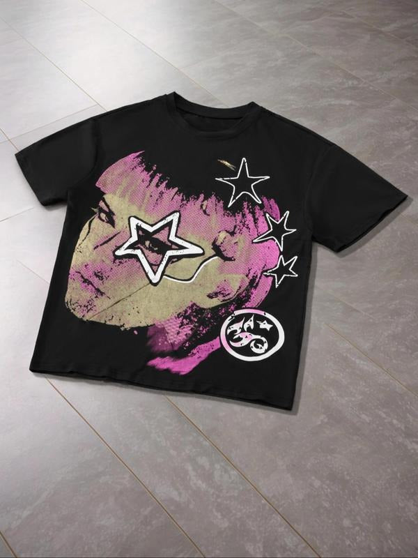 Men's Regular Fit Star Print Round Neck Tee, Casual Short Sleeve Crew Neck T-shirt for Summer, Fashion Men's Top for...