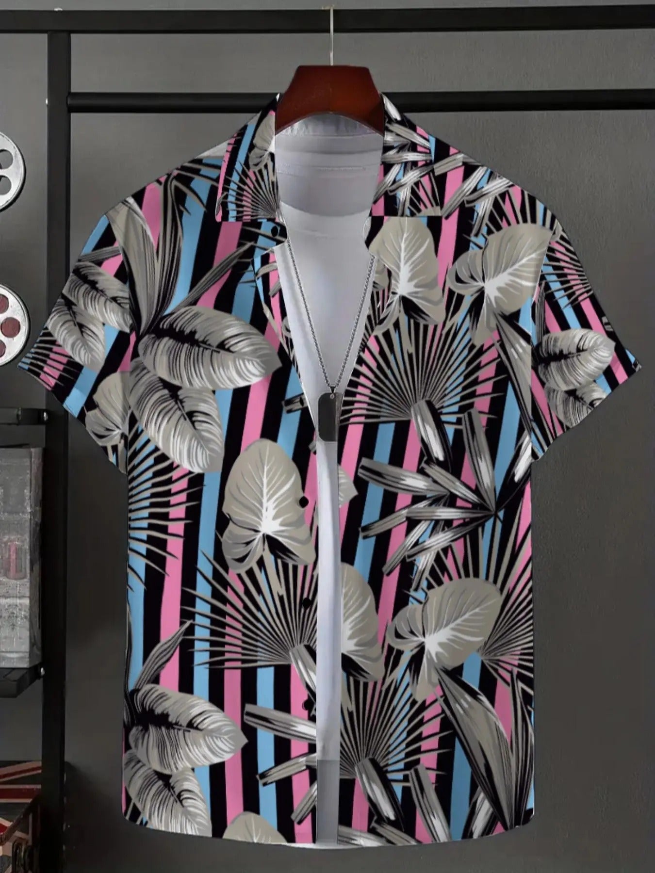 Men's Regular Fit Striped & Plants Print Button Front Collar Shirt Hoodie, Sweatshirt | HypeDripTees.com