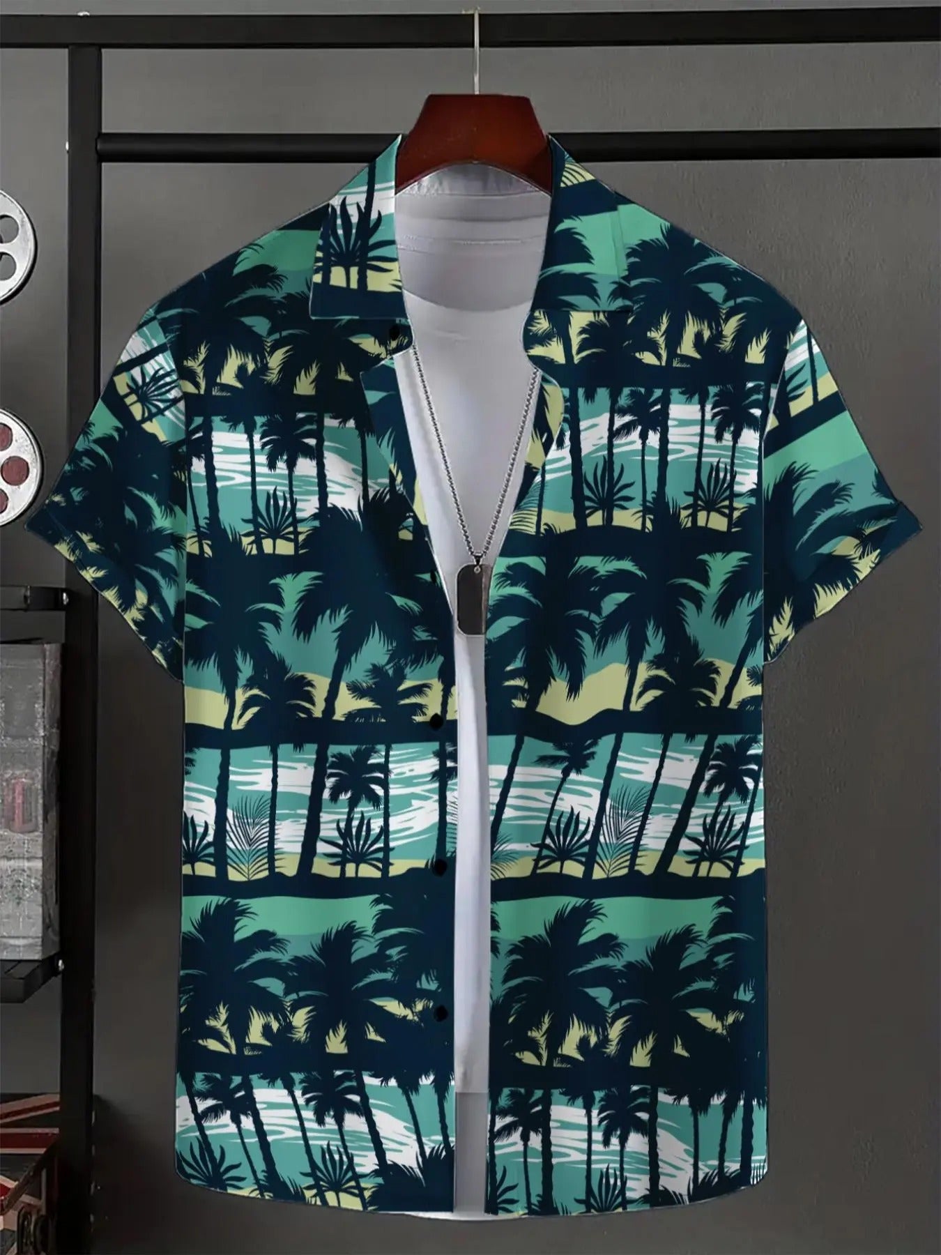 Men's Regular Fit Tropical Print Button Front Collar Shirt Hoodie, Sweatshirt | HypeDripTees.com