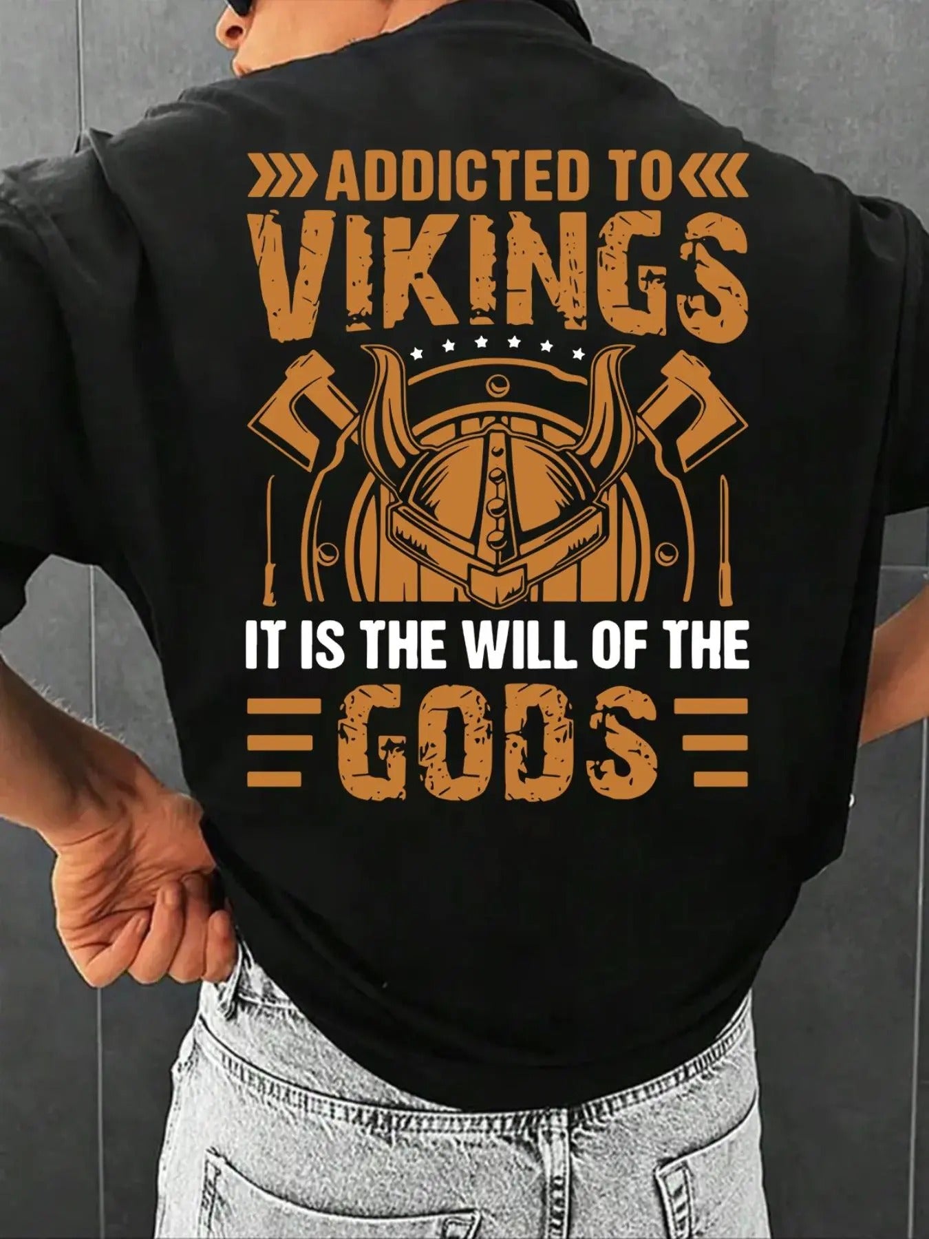 Men's Regular Fit Viking Letter Graphic Round Neck Tee, Street Casual Short Sleeve T-shirt for Daily Outdoor Wear, Comfy...