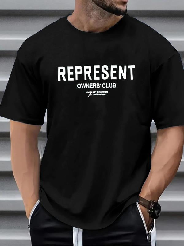 Men's Represent Owners Club T-shirt, Regular Fit Casual Comfy Letter Print Short Sleeve T-shirt for Summer, Men's Top for...