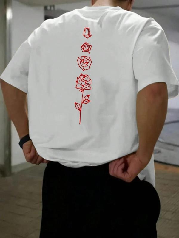 Men's Rose Print Round Neck Graphic Tee, Loose Casual Short Sleeve T-shirt for Summer, Men's Top for Daily Wear Hoodie,...