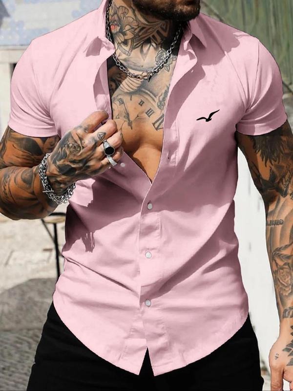 Men's Seagull Print Button Front Shortsleeve Shirt, Regular Fit Casual Short Sleeve Collar Shirt for Summer, Fashion...