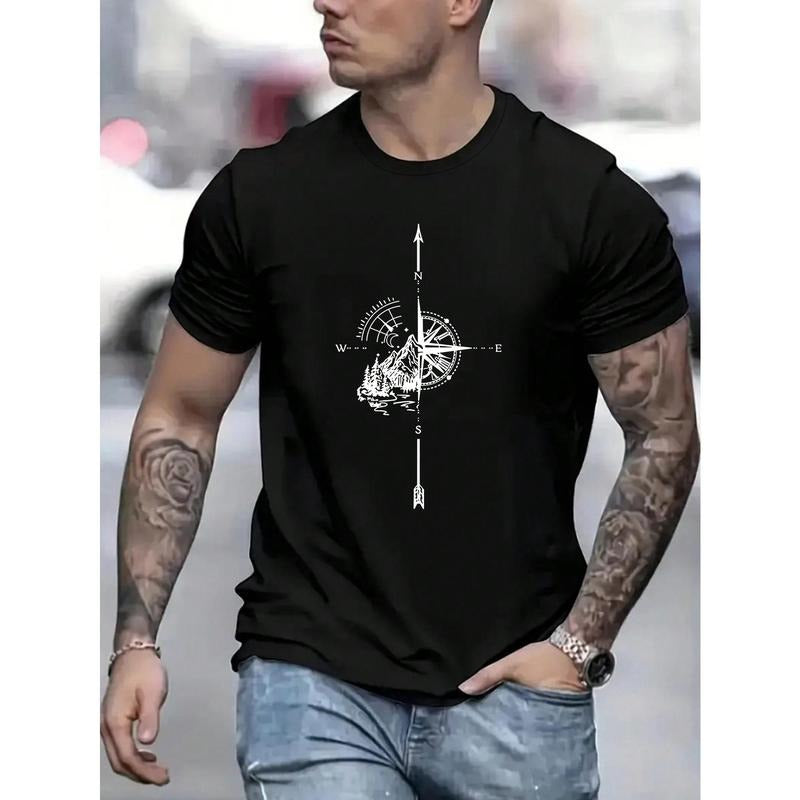 Men's Short Sleeve T-Shirt With Compass And Mountain Print Made in USA Hoodie, Sweatshirt | HypeDripTees.com