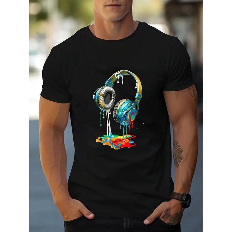 Men's Short Sleeve T-Shirt With Headphone Print Made in USA Hoodie, Sweatshirt | HypeDripTees.com