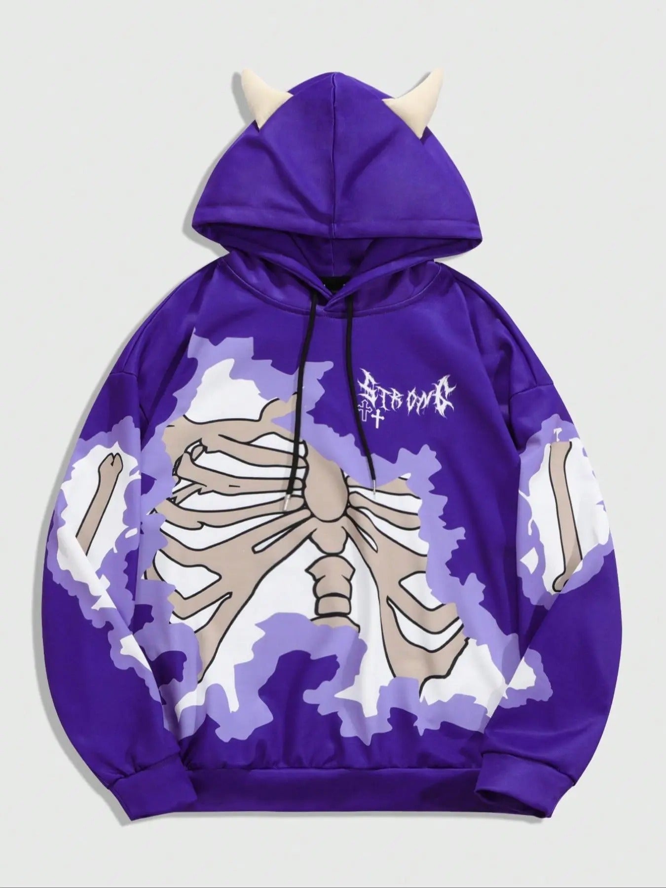 Men's Skeleton & Cross Graphic Drop Shoulder Demon Design Hoodie, Fashion Casual Regular Fit Drawstring Hooded Sweatshirt...