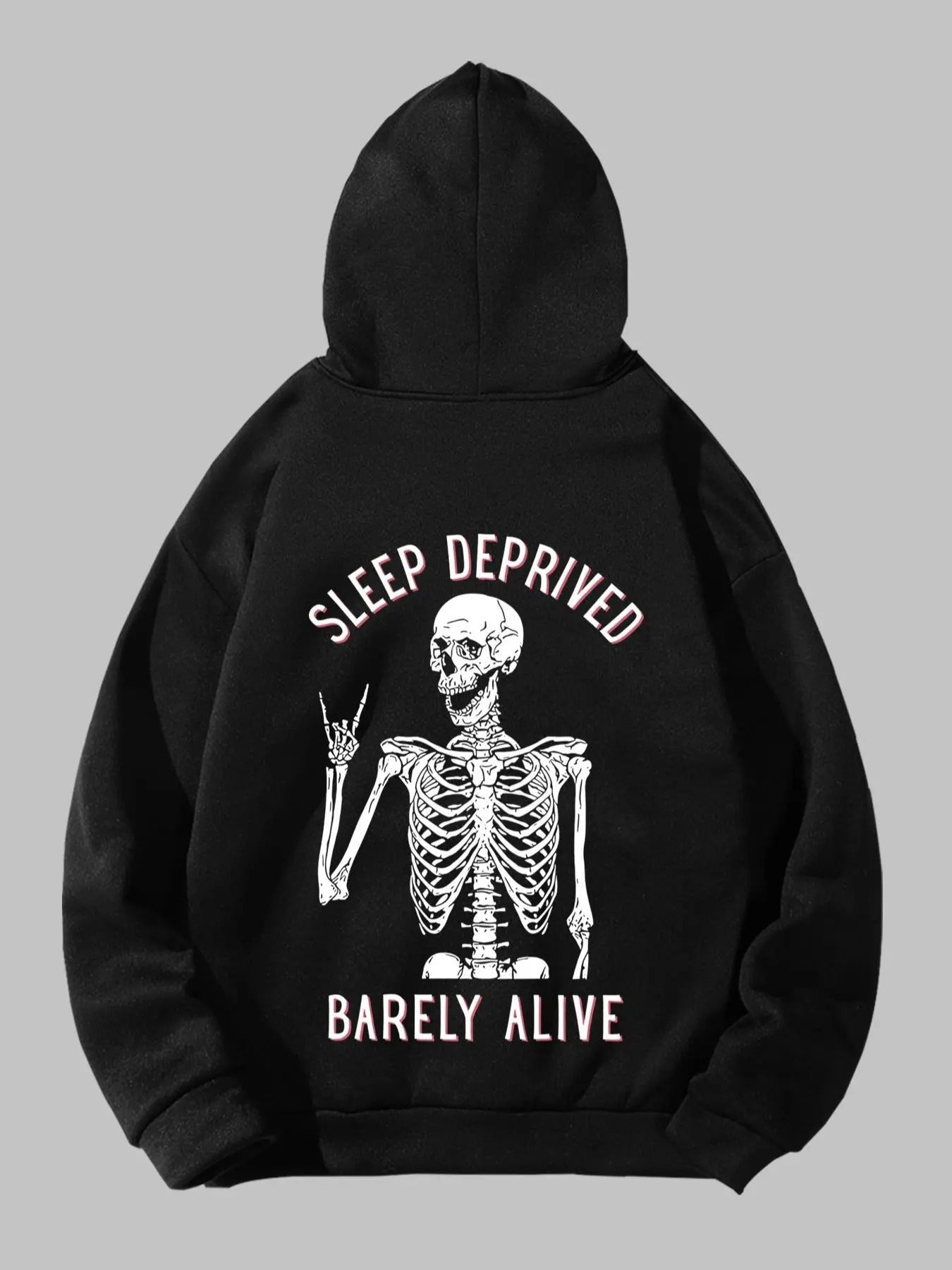 Men's Skeleton & Letter Print Drop Shoulder Hoodie, Fashion Casual Regular Fit Drawstring Pocket Hooded Sweatshirt for...