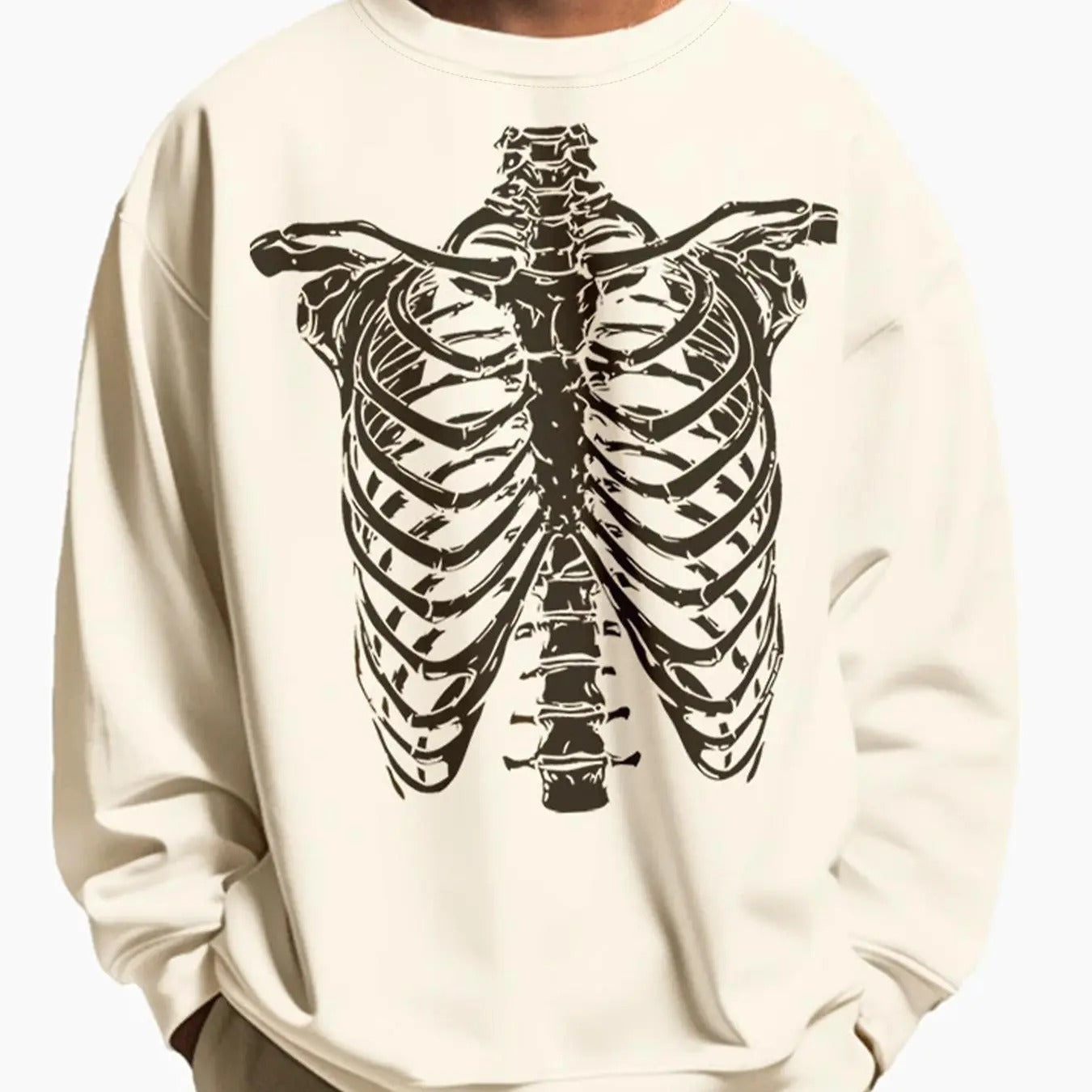 Skeleton Print Drop Shoulder Thermal Lined Regular Fit Casual Soft Comfy Long Sleeve Round Neck Halloween Fall & Winter Clothes Daily T-Shirts, Hoodie, Sweatshirt