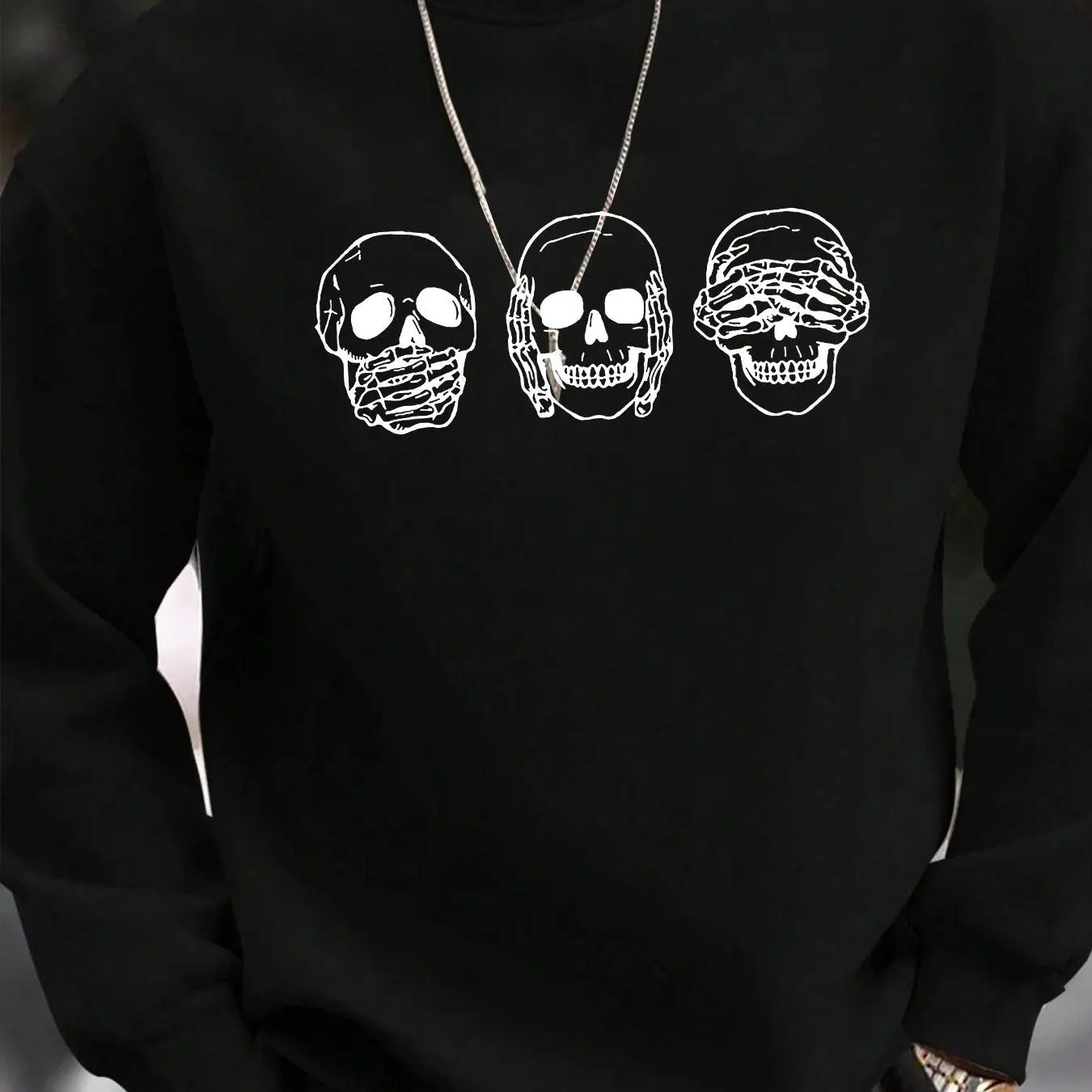Men's Skull Print Round Neck Sleep Sweatshirt, Regular Fit Casual Long Sleeve Loungewear Pullover for Spring & Fall,...