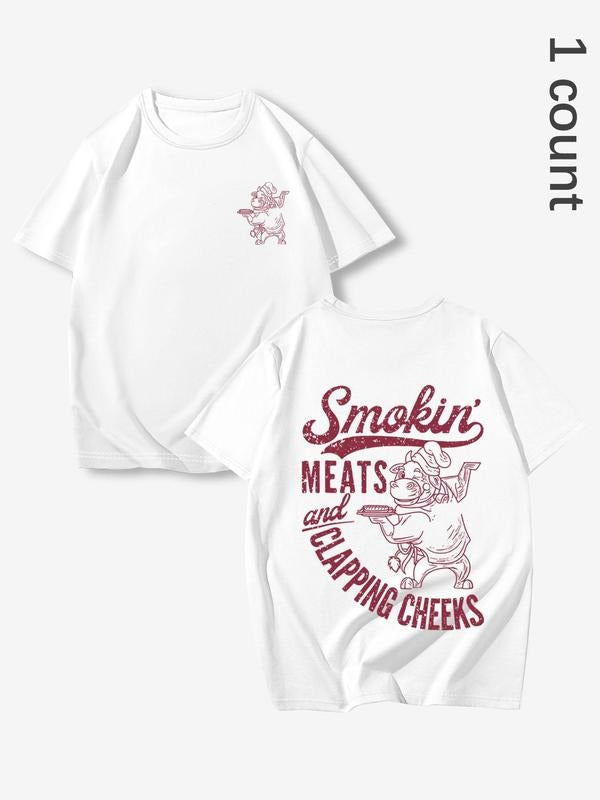 Men's Smoking Meat Graphic Tee, Regular Fit Casual Short Sleeve T-shirt for Summer, Men's Top for Outdoor Barbecue...