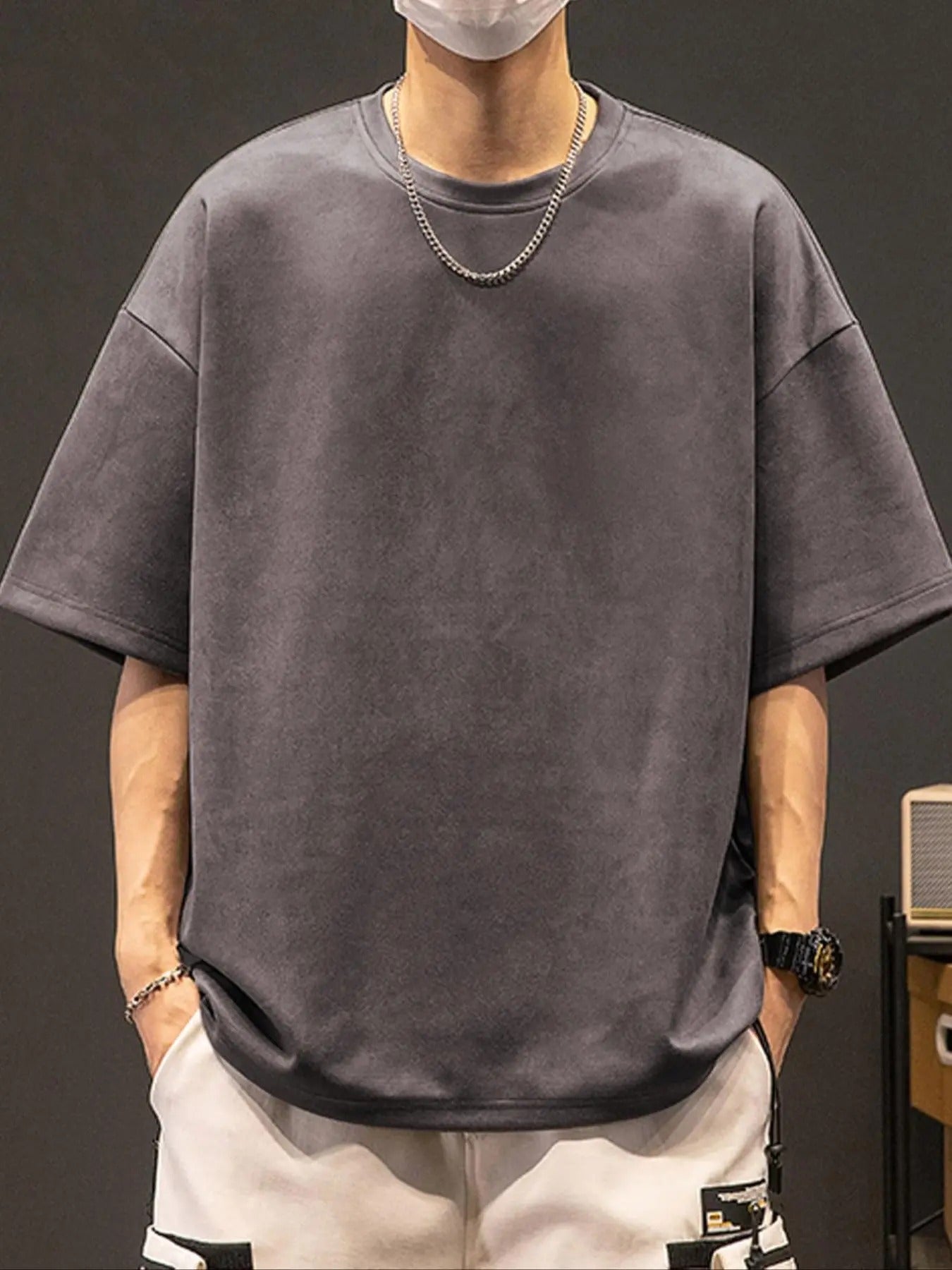 Men's Solid Color Drop Shoulder Crew Neck Tee, Loose Casual Comfy Short Sleeve Round Neck T-shirt for Summer, Fashion...