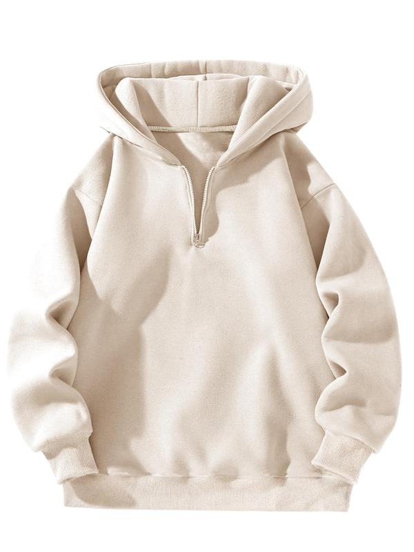 Men's Solid Color Drop Shoulder Half Zip Hoodie, Casual Loose Long Sleeve Hooded Sweatshirt for Daily Outdoor Wear, Men...