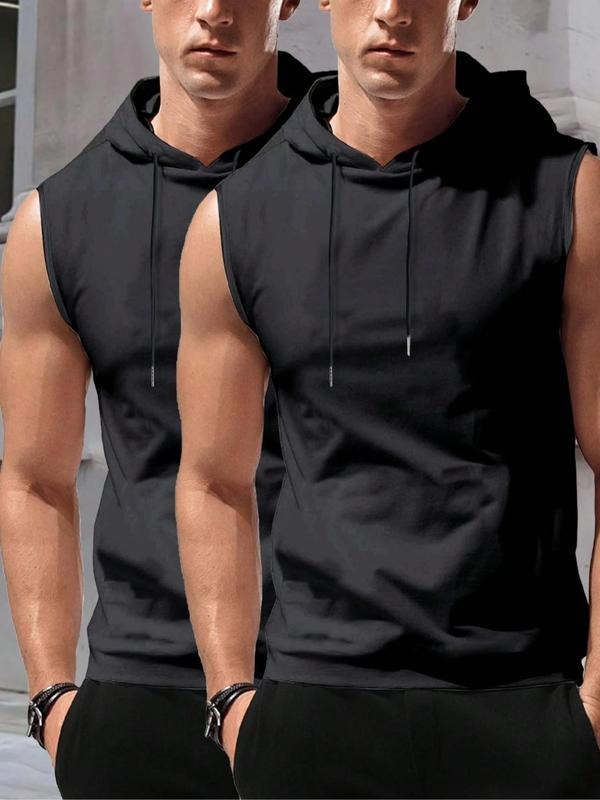 Men's Solid Color Hooded Tank Top, Loose Casual Sleeveless Hoodie Vest for Summer, Men's Top for Daily Wear, Sweatshirts...