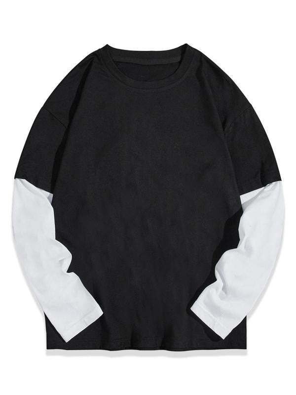 Men's Solid Color Long Sleeve Tee, Regular Fit Casual Basic Comfy Round Neck T-shirt for Daily Wear, Men's Top for All...