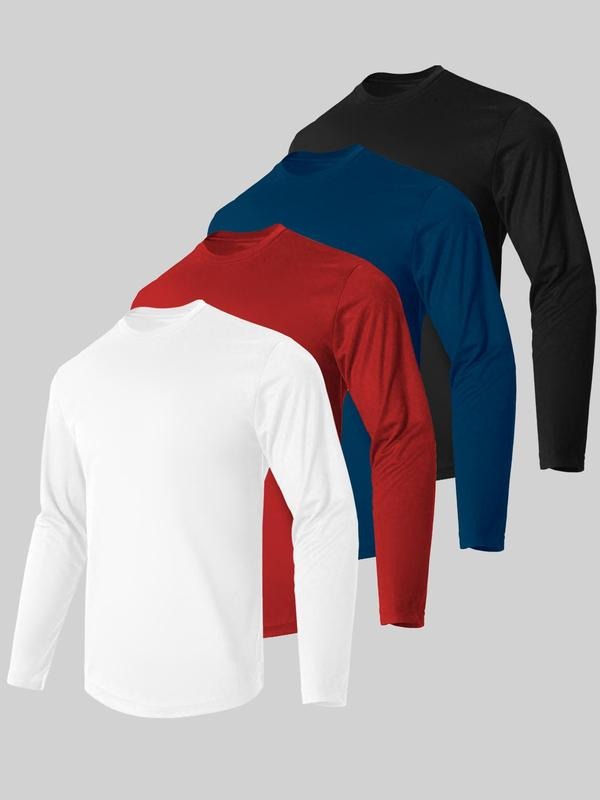 Men's Solid Color Long Sleeve Tee, Regular Fit Casual Round Neck T-shirt for Fall, Men's Top for Daily Wear Hoodie,...
