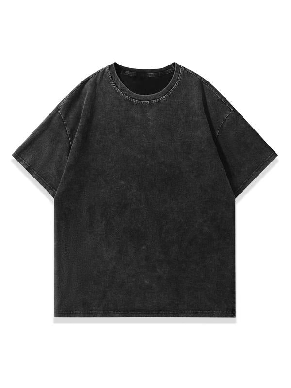 Men's Solid Color Wash Distressed Short Sleeve Tee, Regular Fit Casual Fashion T-shirt for Summer, Men's Top for Daily...